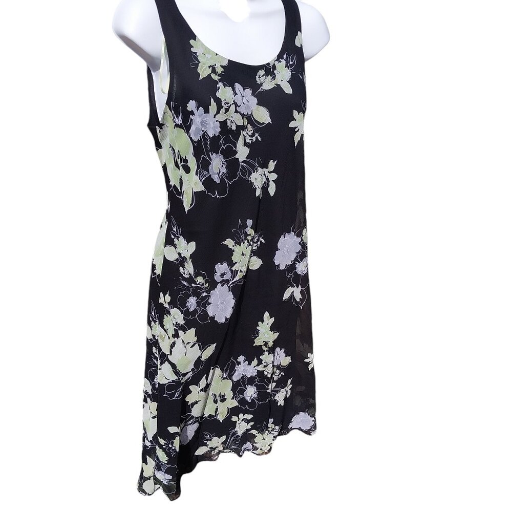 Studio One  Petite 10P Black with light Green Flowers Sheer with Black Lining